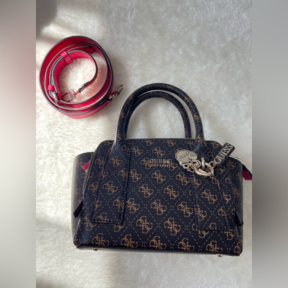 Guess Little Paris Purse in Pink and Brown